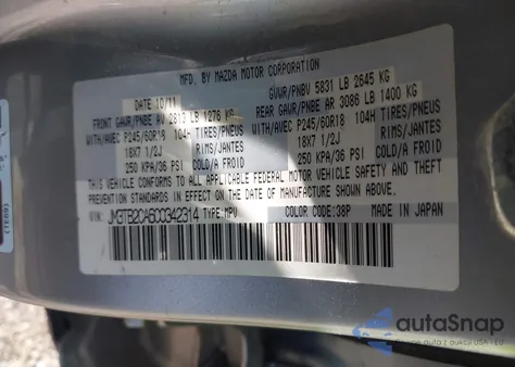 2012 Mazda Cx-9 Touring from USA, damaged, VIN JM3TB2CA6C0342314